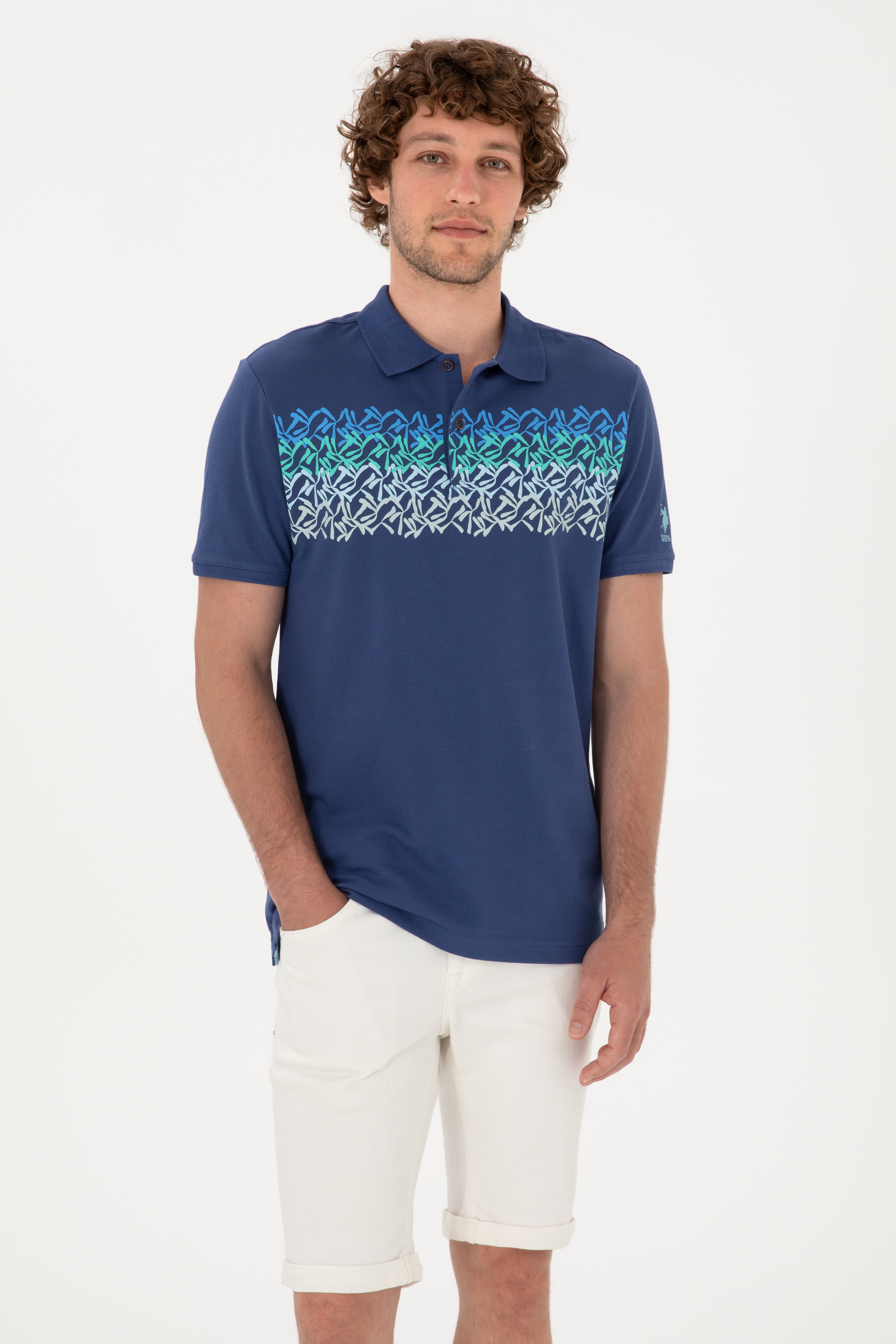 Erkek Regular Fit Polo Yaka Açık Lacivert Tişört - Image 1