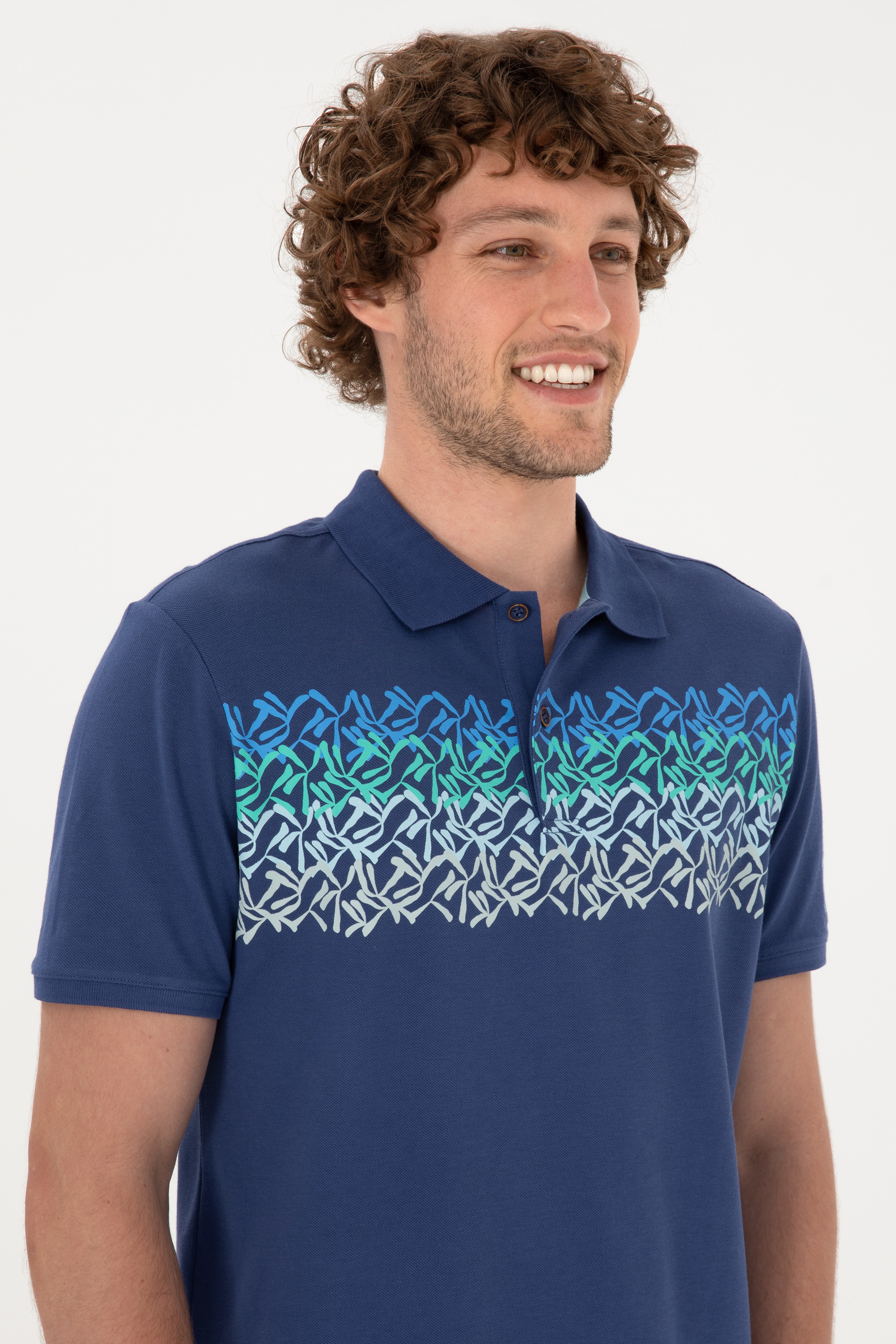 Erkek Regular Fit Polo Yaka Açık Lacivert Tişört - Image 2