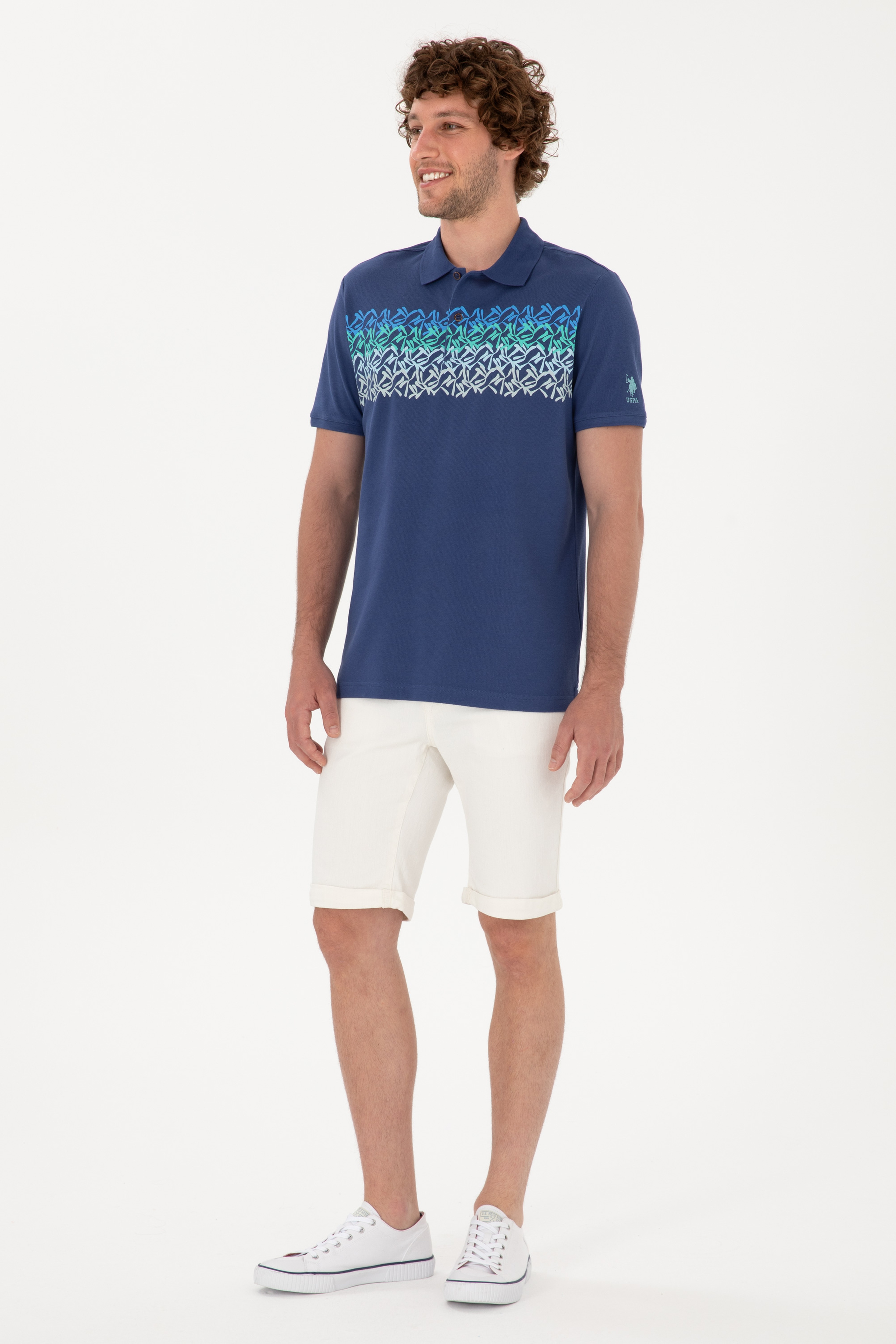 Erkek Regular Fit Polo Yaka Açık Lacivert Tişört - Image 4
