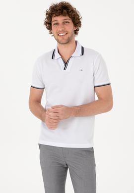 Erkek Slim Fit Kaçık Yaka Beyaz Tişört - 50306872017