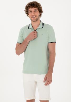 Erkek Slim Fit Kaçık Yaka Su Yeşili Tişört - 50306872027