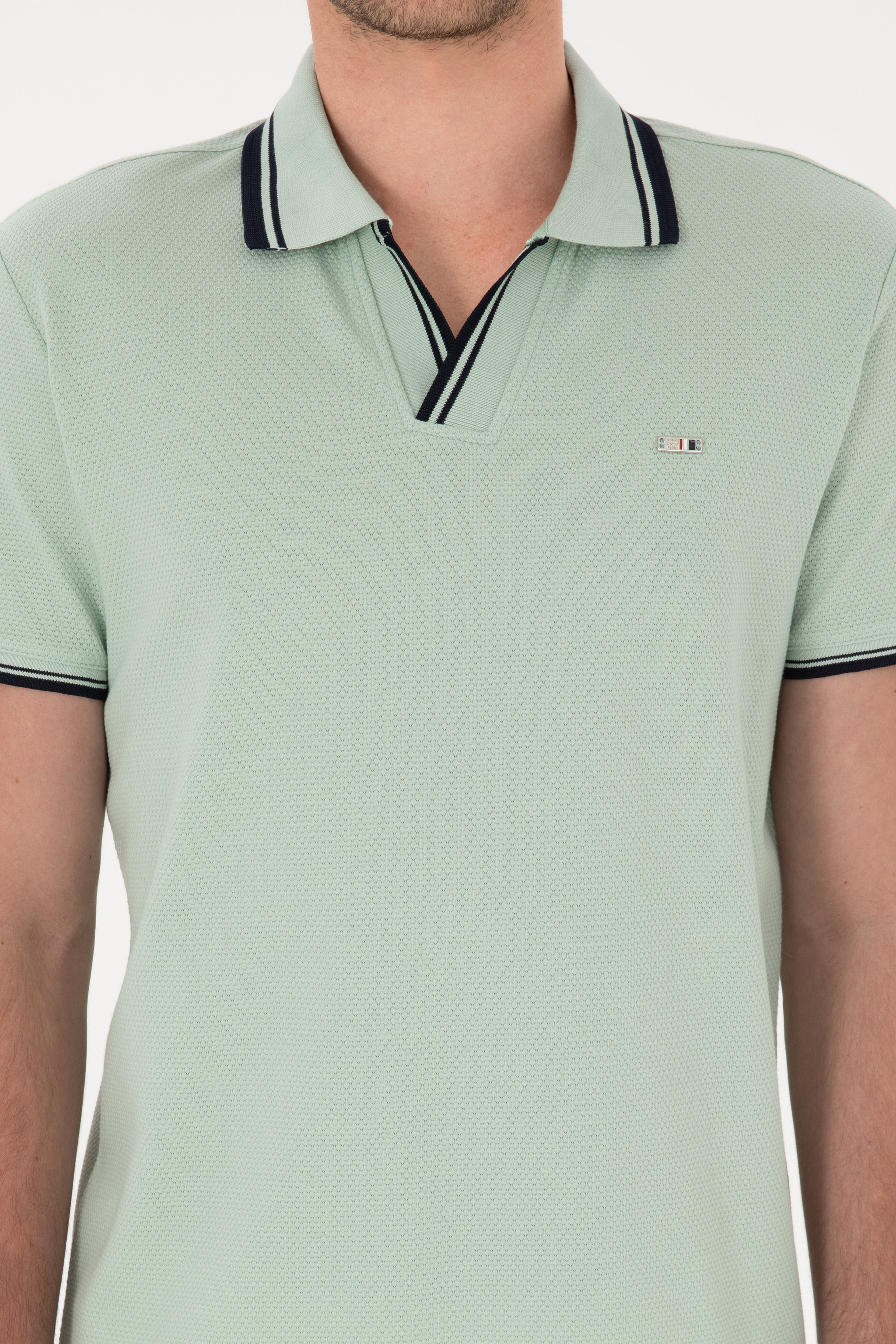 Erkek Slim Fit Kaçık Yaka Su Yeşili Tişört - Image 6