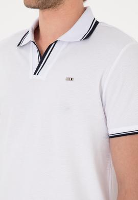 Erkek Slim Fit Kaçık Yaka Beyaz Tişört - 50306872017