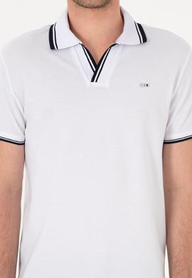 Erkek Slim Fit Kaçık Yaka Beyaz Tişört - 50306872017