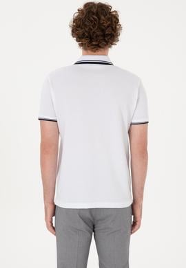 Erkek Slim Fit Kaçık Yaka Beyaz Tişört - 50306872017