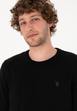 Erkek Slim Fit Bisiklet Yaka Siyah Basic Kazak - 50313713024