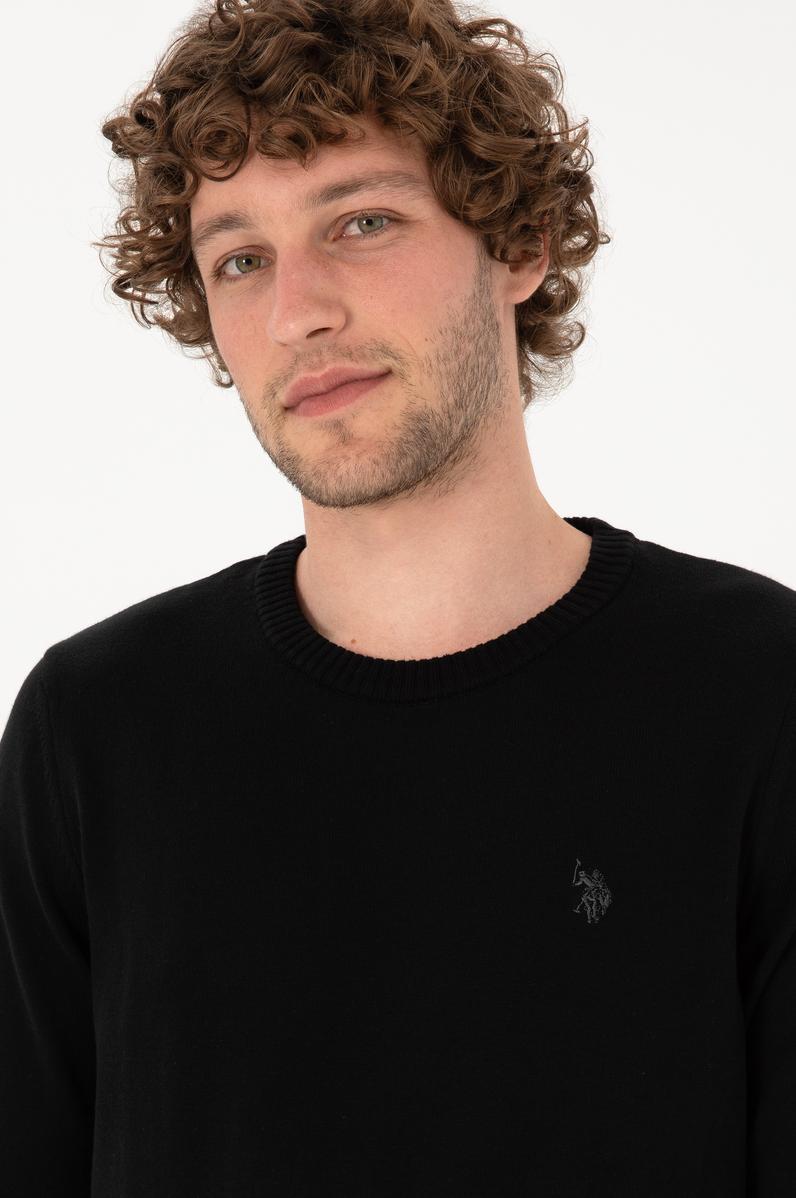 Erkek Slim Fit Bisiklet Yaka Siyah Basic Kazak