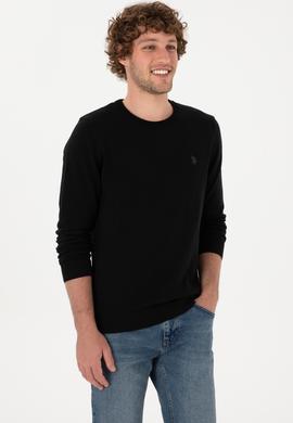 Erkek Slim Fit Bisiklet Yaka Siyah Basic Kazak - 50313713024