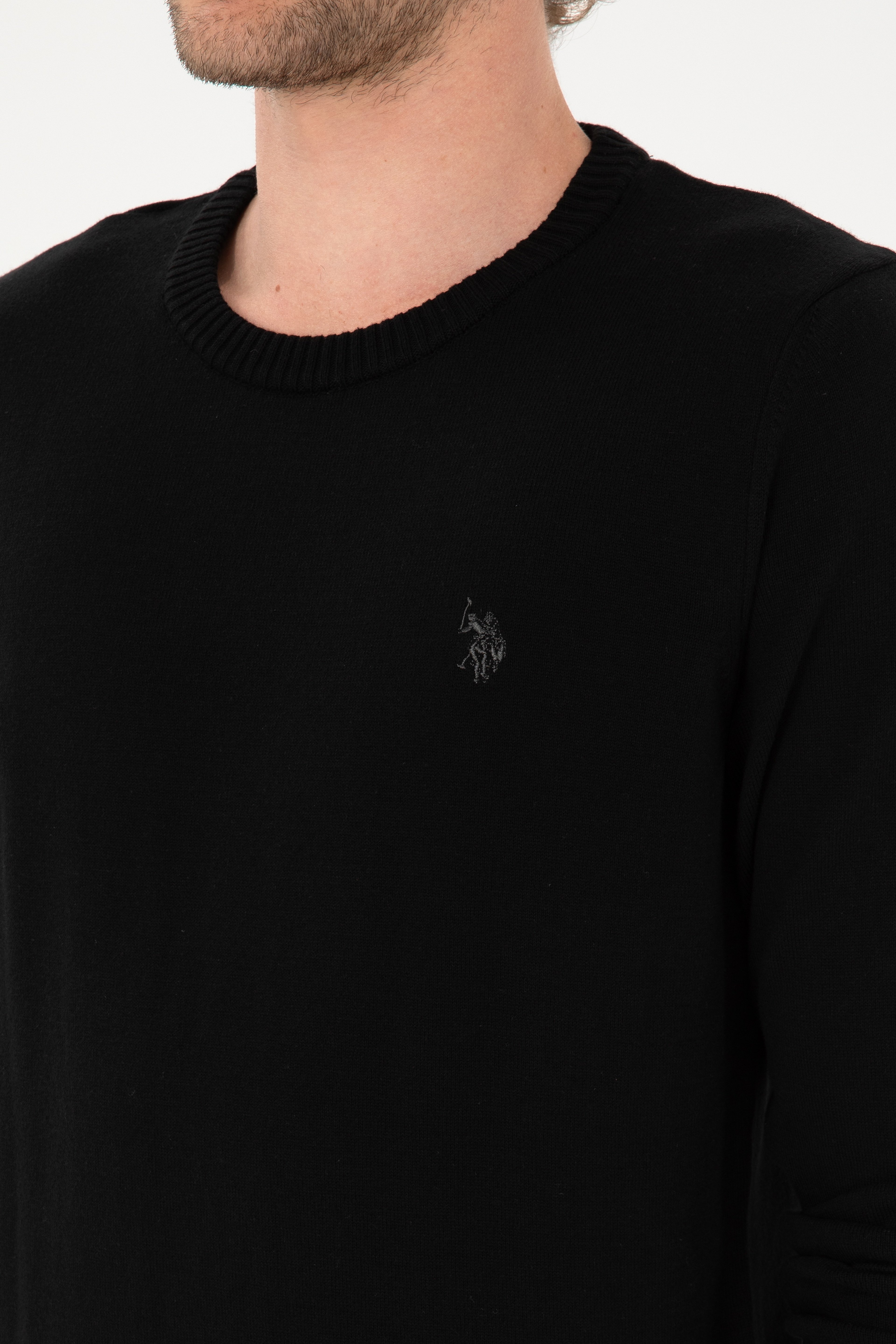 Erkek Slim Fit Bisiklet Yaka Siyah Basic Kazak - Image 7