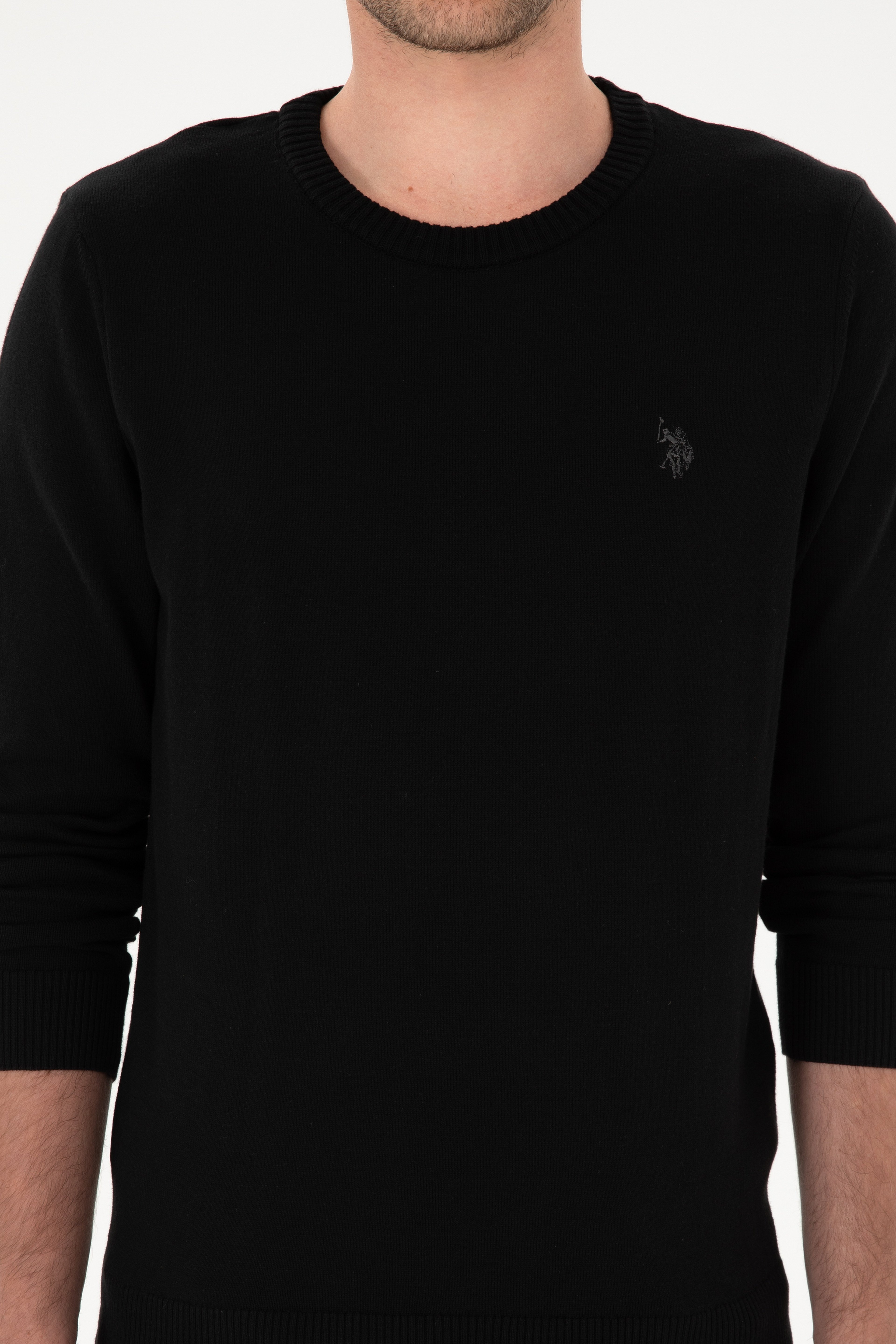 Erkek Slim Fit Bisiklet Yaka Siyah Basic Kazak - Image 6
