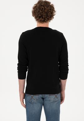 Erkek Slim Fit Bisiklet Yaka Siyah Basic Kazak - 50313713024