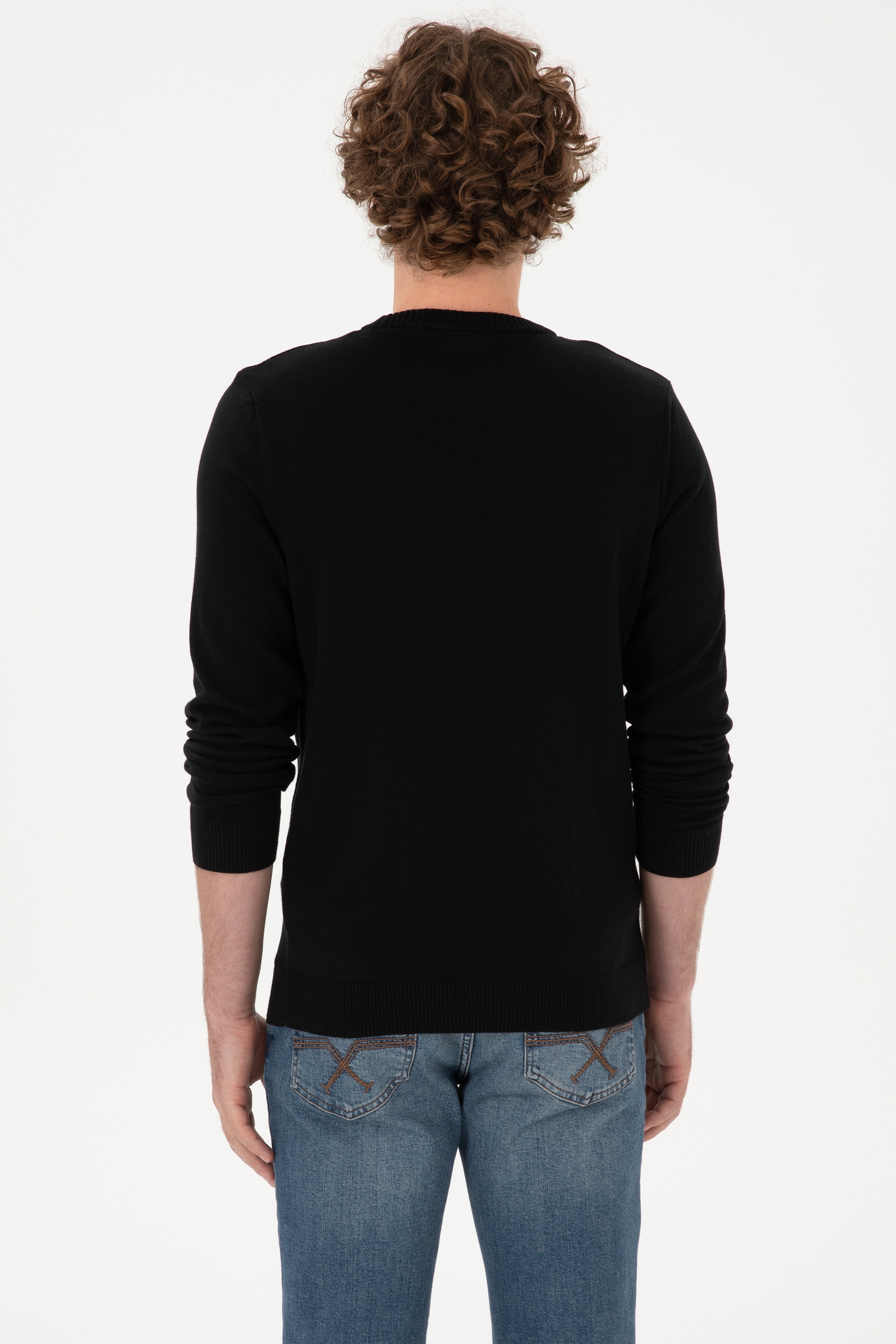Erkek Slim Fit Bisiklet Yaka Siyah Basic Kazak