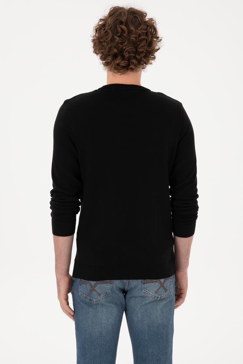 Erkek Slim Fit Bisiklet Yaka Siyah Basic Kazak - 50313713024