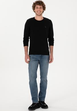 Erkek Slim Fit Bisiklet Yaka Siyah Basic Kazak - 50313713024