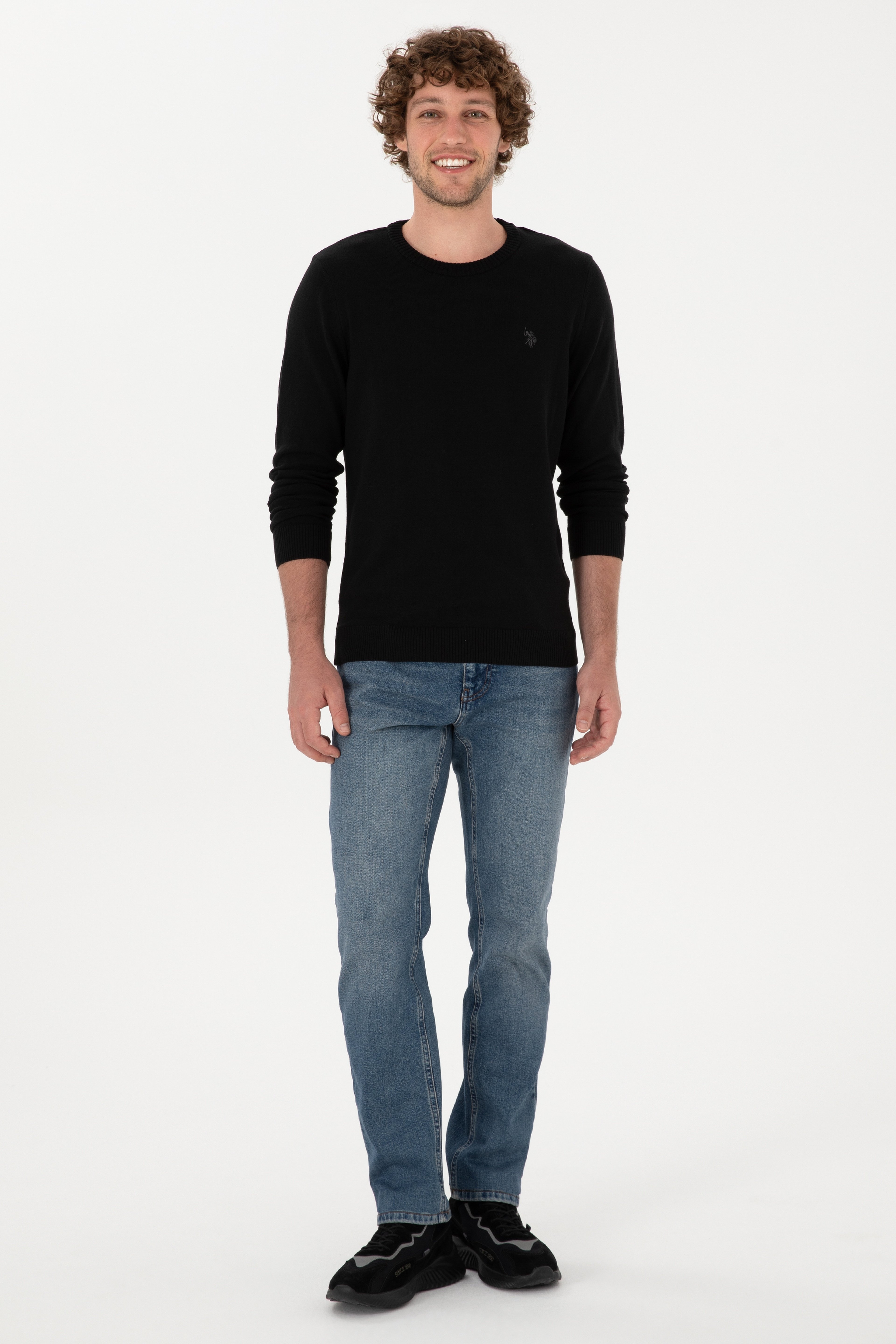 Erkek Slim Fit Bisiklet Yaka Siyah Basic Kazak - Image 4