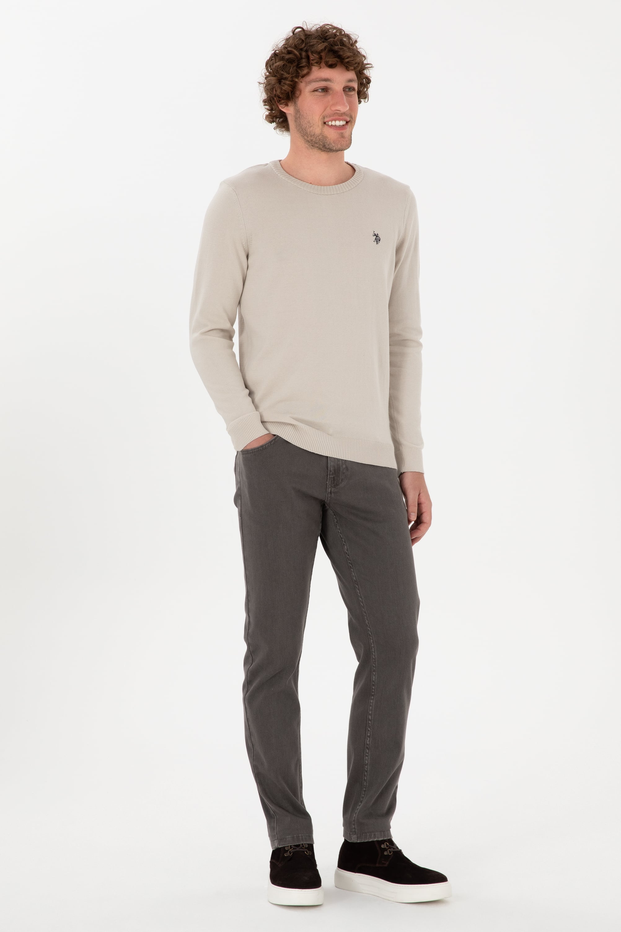 Erkek Slim Fit Bisiklet Yaka Taş Basic Kazak