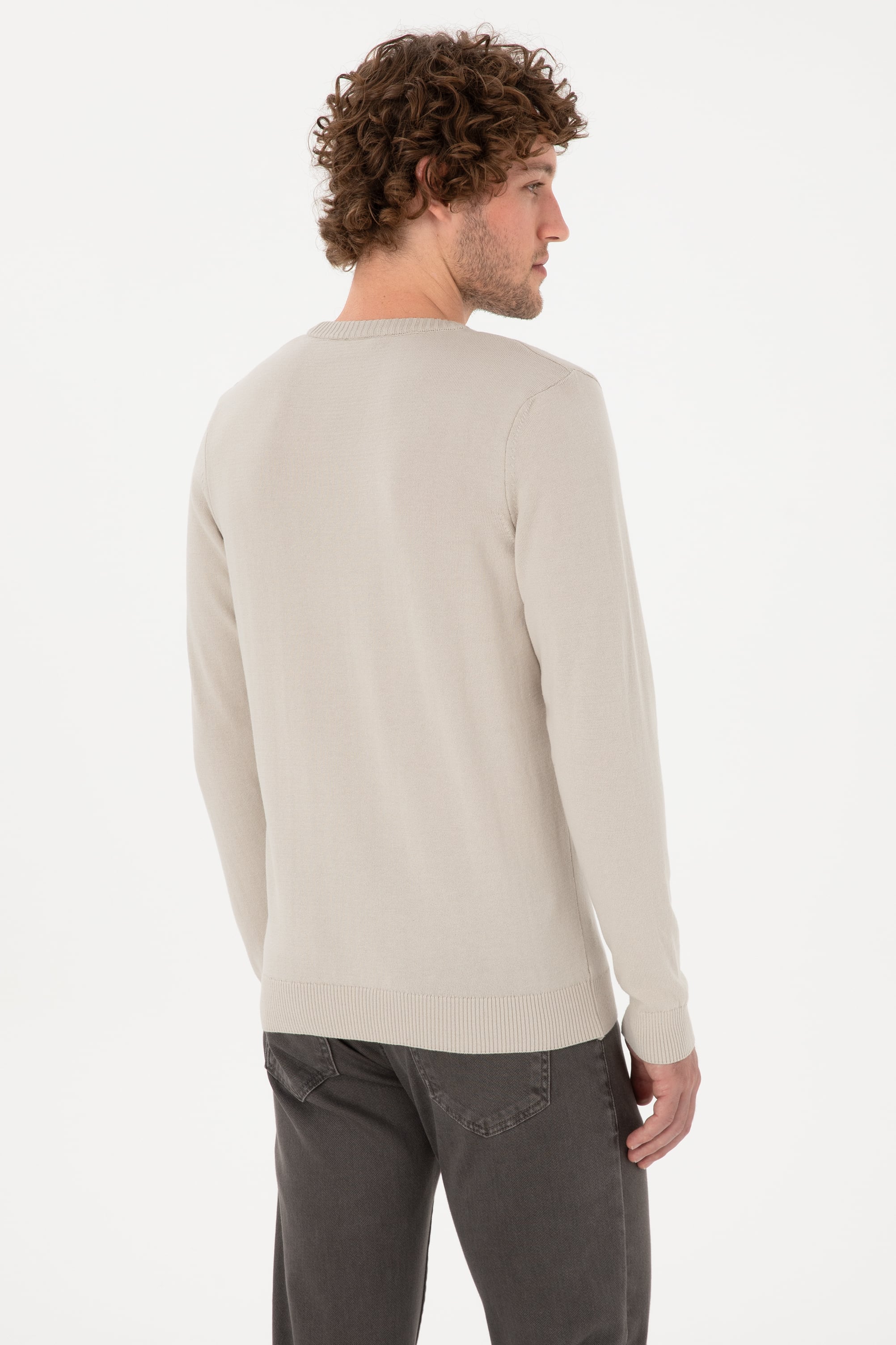 Erkek Slim Fit Bisiklet Yaka Taş Basic Kazak - Image 5