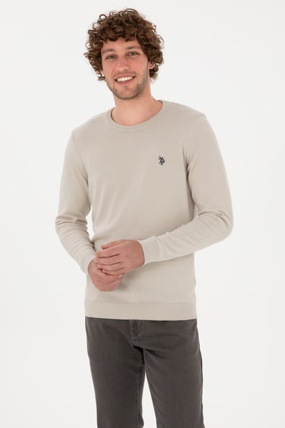 Erkek Slim Fit Bisiklet Yaka Taş Basic Kazak