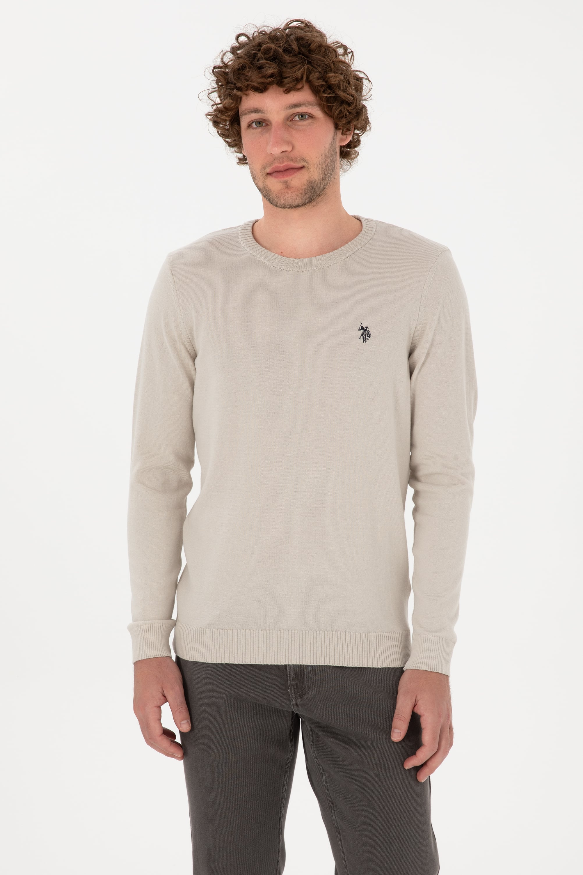 Erkek Slim Fit Bisiklet Yaka Taş Basic Kazak