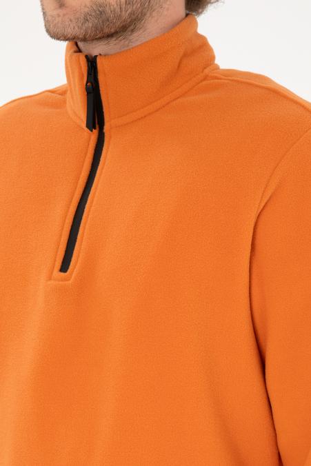 Erkek Regular Fit Bakır Polar Yarım Fermuarlı Basic Sweatshirt