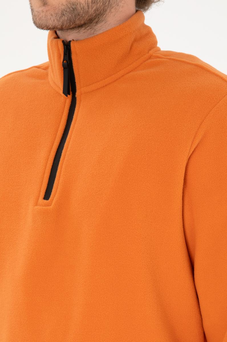 Erkek Regular Fit Bakır Polar Yarım Fermuarlı Basic Sweatshirt