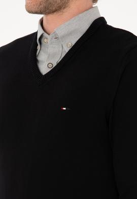 Erkek Slim Fit V Yaka Siyah Basic Kazak - 50313668029