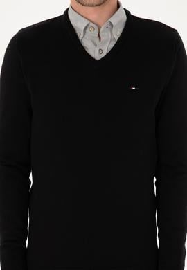 Erkek Slim Fit V Yaka Siyah Basic Kazak - 50313668029