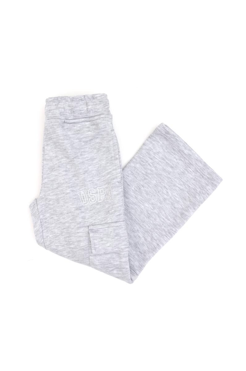 Kız Çocuk Açık Gri Melanj Cep Detaylı Parlak Baskılı Eşofman Altı