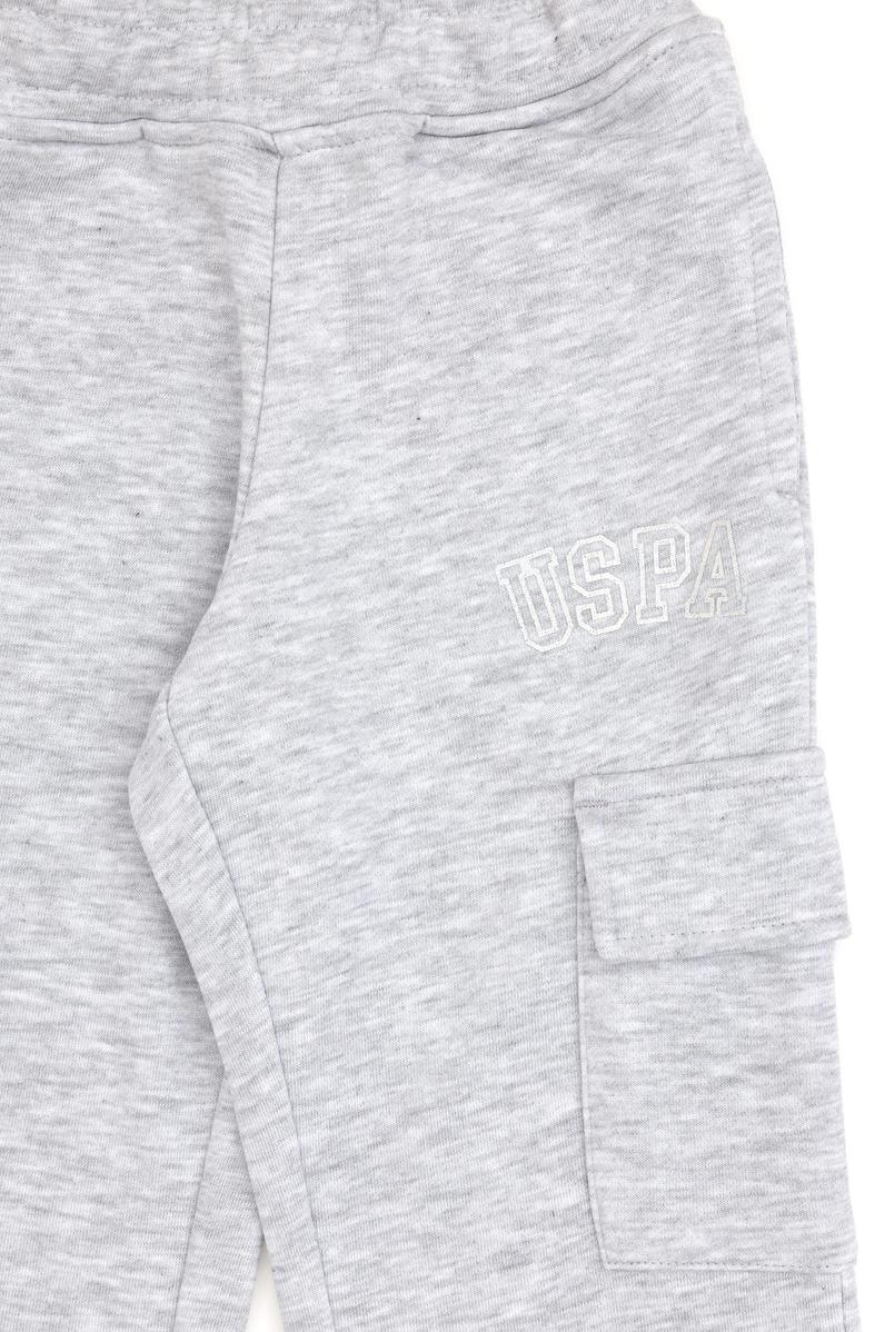 Kız Çocuk Açık Gri Melanj Cep Detaylı Parlak Baskılı Eşofman Altı