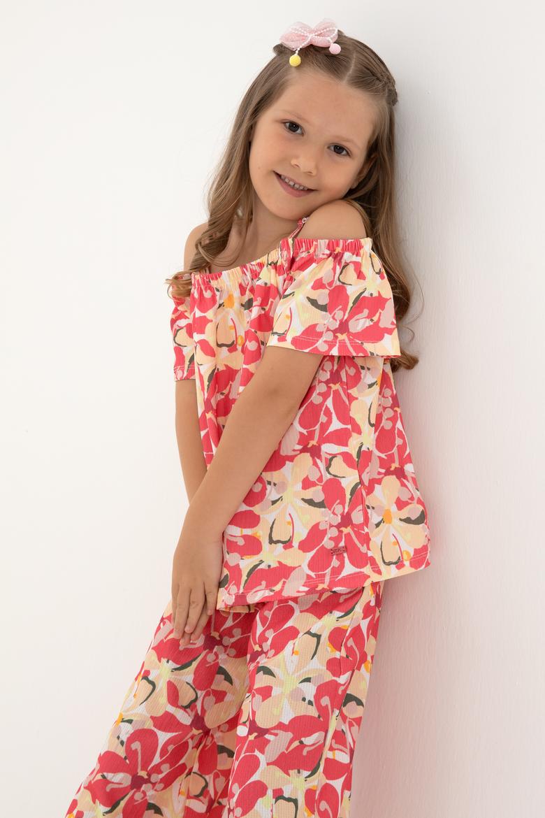 Kız Çocuk Turuncu Askı Detaylı Tişört