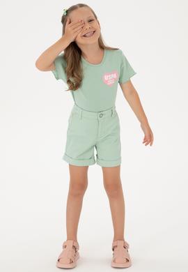Kız Çocuk Su Yeşili Cepli Dokuma Şort - 50309143040