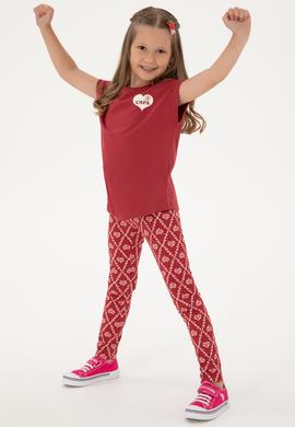 Kız Çocuk Vişne Kalp Desenli İnterlok Eşofman Altı - 50306278042