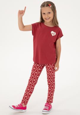 Kız Çocuk Vişne Kalp Desenli İnterlok Eşofman Altı - 50306278042