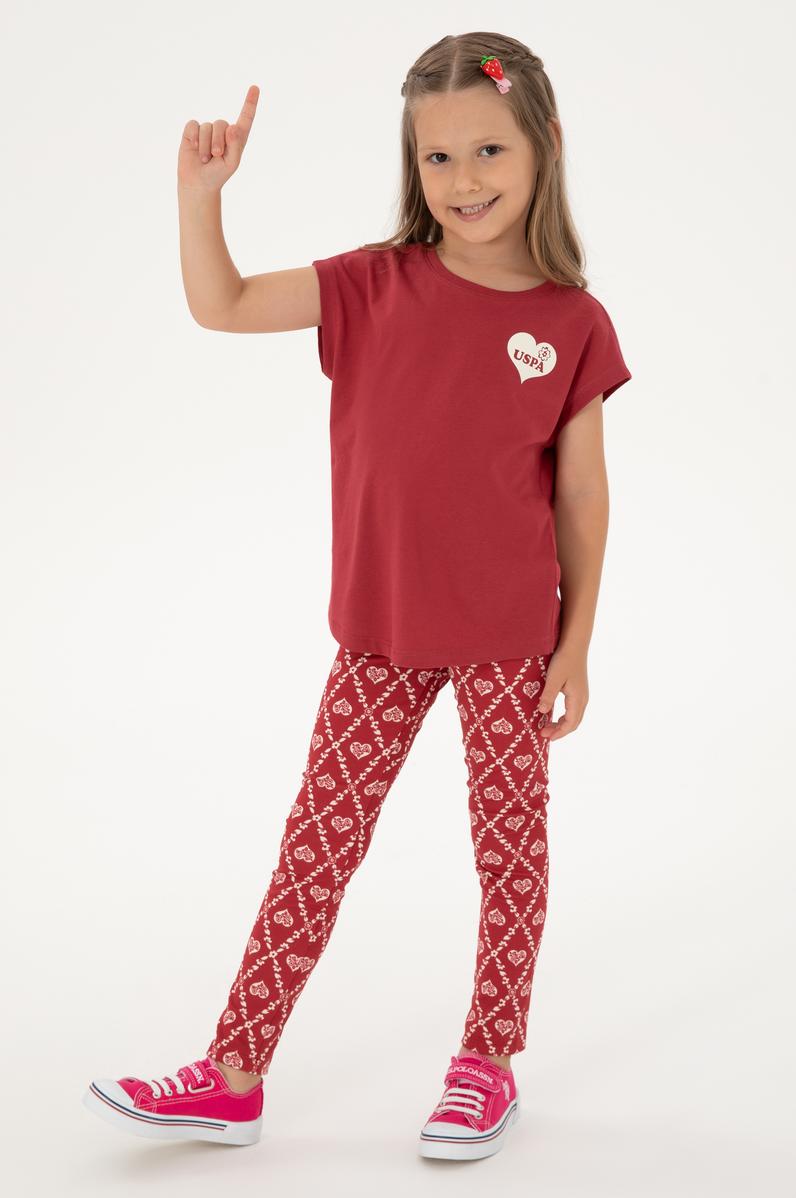 Kız Çocuk Vişne Kalp Desenli İnterlok Eşofman Altı