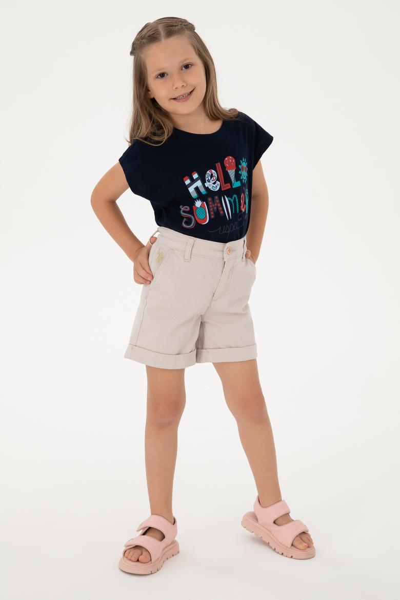 Kız Çocuk Bej Cepli Dokuma Şort
