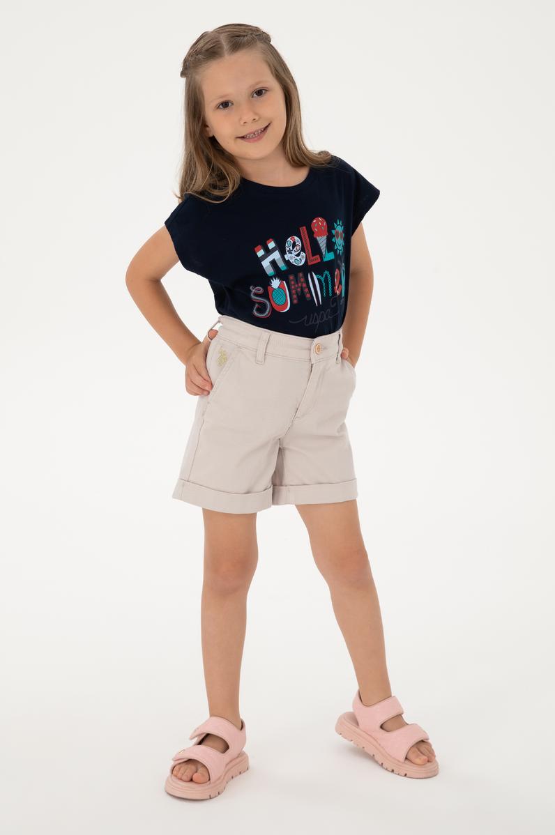 Kız Çocuk Bej Cepli Dokuma Şort