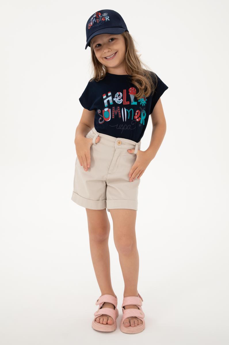 Kız Çocuk Bej Cepli Dokuma Şort