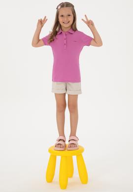 Kız Çocuk Fuşya Polo Yaka Basic Tişört - 50306036140