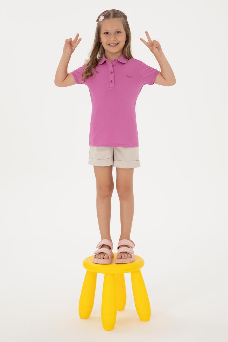 Kız Çocuk Fuşya Polo Yaka Basic Tişört - 50306036140
