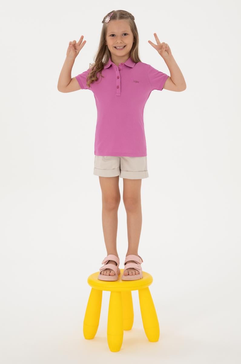 Kız Çocuk Fuşya Polo Yaka Basic Tişört