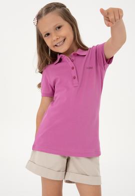Kız Çocuk Fuşya Polo Yaka Basic Tişört - 50306036140