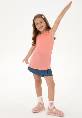 Kız Çocuk Pembe Bisiklet Yaka Fırfır Detaylı Kolsuz Tişört - 50306242021