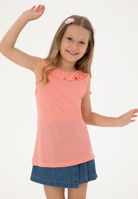 Kız Çocuk Pembe Bisiklet Yaka Fırfır Detaylı Kolsuz Tişört - 50306242021