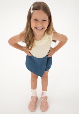 Kız Çocuk Krem Bisiklet Yaka Fırfır Detaylı Kolsuz Tişört - 50306242051