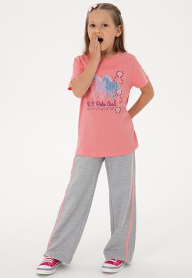 Kız Çocuk Pembe Bisiklet Yaka At Baskılı Pamuk Tişört - 50306200015