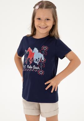 Kız Çocuk Siyah Bisiklet Yaka At Baskılı Pamuk Tişört - 50306200003