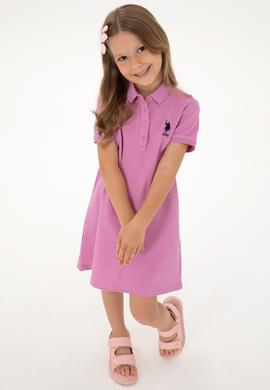 Kız Çocuk Fuşya Polo Yaka Kısa Kol A-Form Basic Örme Elbise - 50306051004
