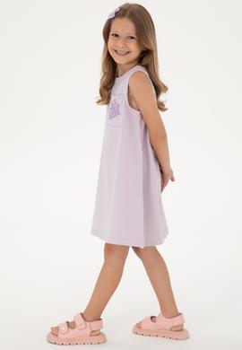 Kız Çocuk Lila Bisiklet Yaka A-Form Dokuma Elbise - 50299309031