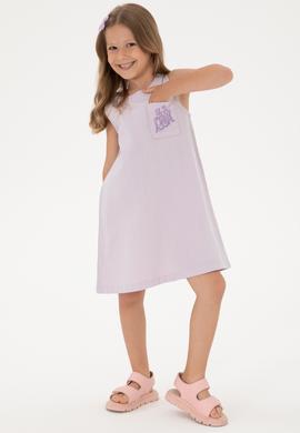Kız Çocuk Lila Bisiklet Yaka A-Form Dokuma Elbise - 50299309031