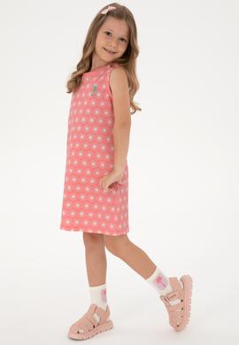 Kız Çocuk Pembe Kolsuz Bisiklet Yaka A-Form Desenli Örme Elbise - 50306240020